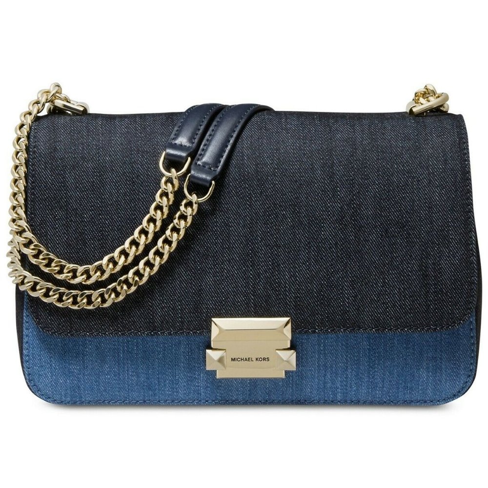 Michael Kors Sloan Large Chain  Denim Blue Crossbody Shoulder Bag $278